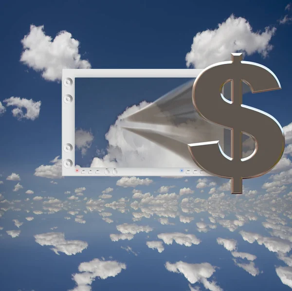 Dollar Teken Blauwe Lucht Achtergrond Met Wolken — Stockfoto