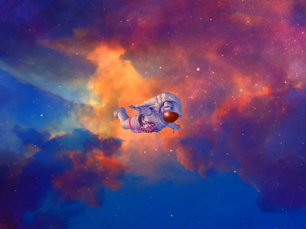 Astronaut Svävar Rymden Coilorful Nebulosa Bakgrund — Stockfoto