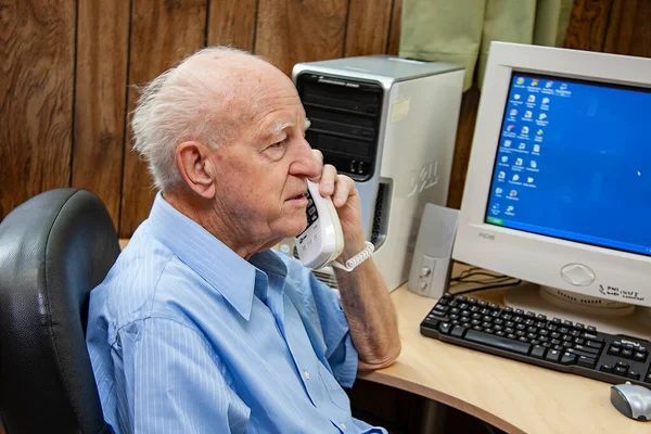 Senior Man Working Computer Office — Stock Photo, Image