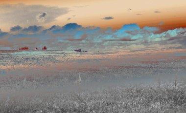 Alan ve bulutlu gökyüzü arkaplanlı manzara