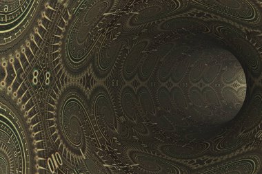 Duvarlarında spiral saat desenleri olan tünel.