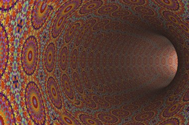 Duvarlarında süslemeli kaleydoskopik desenli soyut tünel.