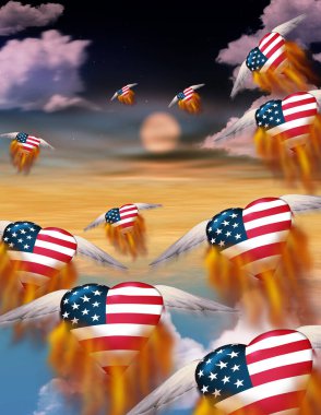 Kalpli ve Amerikan bayrağıyla soyut bir arkaplan