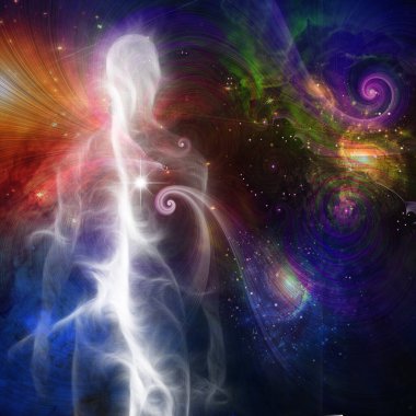 Digital abstract background with hands in space