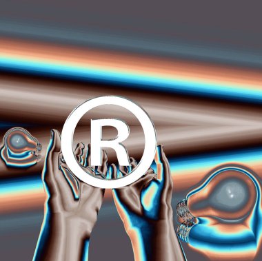 Kayıtlı bir fikir. Ampullü kayıtlı semboller. 3d oluşturma.