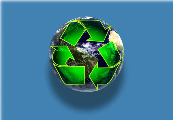 回收箭和行星地球 3D渲染 — 图库照片