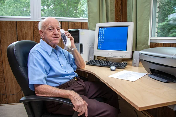 Senior Man Working Computer Office — Stock Photo, Image