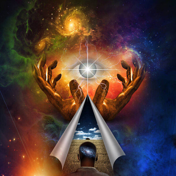 Разум человека с галактикой и видением.