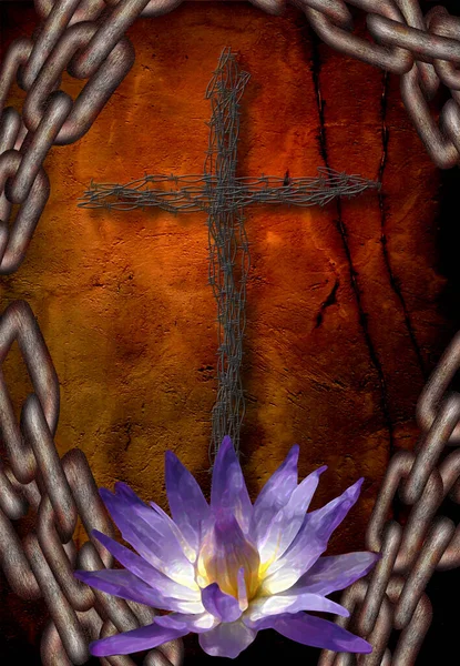 Старый Деревянный Крест Фоне Церкви — стоковое фото