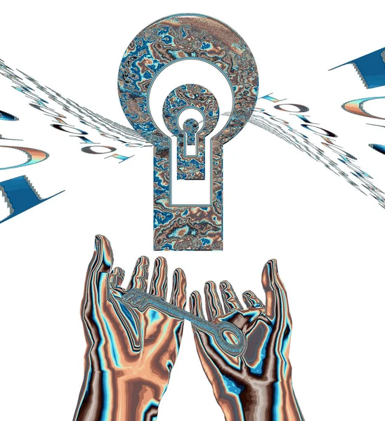 Digital Abstract Background Hands Holding Key Keyhole — Photo