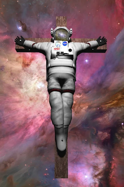 Astronauta Crucificado Espacio Profundo Renderizado — Foto de Stock