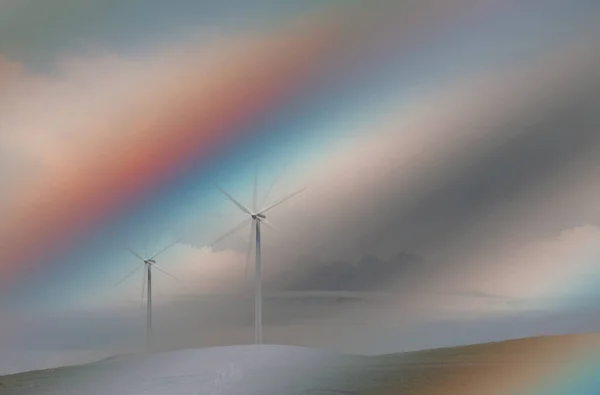 Ветряные Турбины Абстрактный Красочный Вид Сзади — стоковое фото