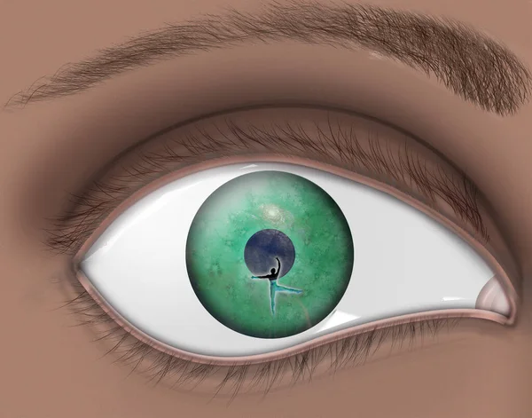 Eye Lens Reflection Green Glitter — ストック写真