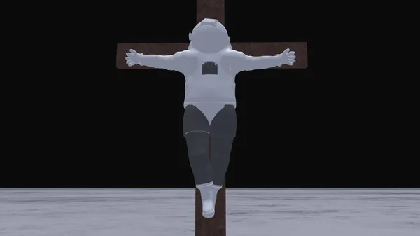 Isolé Astronaute Crucifié Costume Gris Rendu — Photo