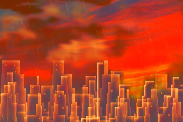 Sonnenuntergang Stadtlandschaft Darstellung — Stockfoto
