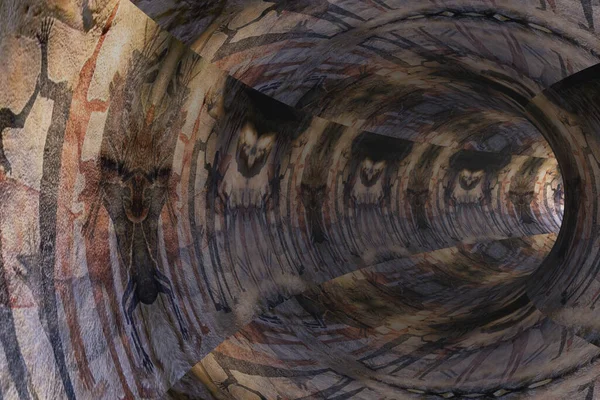 Dibujos Antiguos Sobre Paredes Abstractas Del Túnel — Foto de Stock