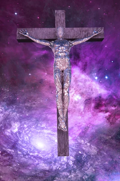 Crucified Cyborg Space Rendering — Stock Photo, Image