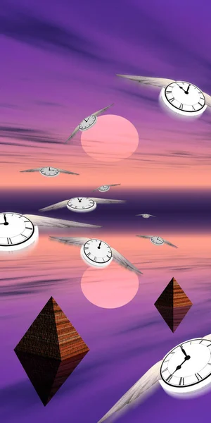 Ilustración Reloj Con Fondo Nubes — Foto de Stock