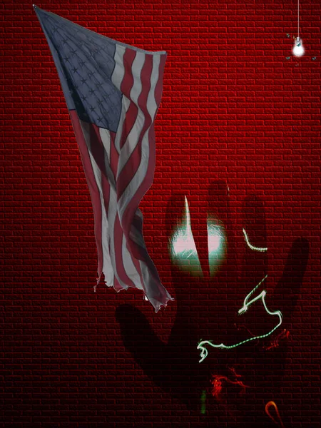 Usa Flagge Menschliche Hand Und Helle Lampe Rendering — Stockfoto