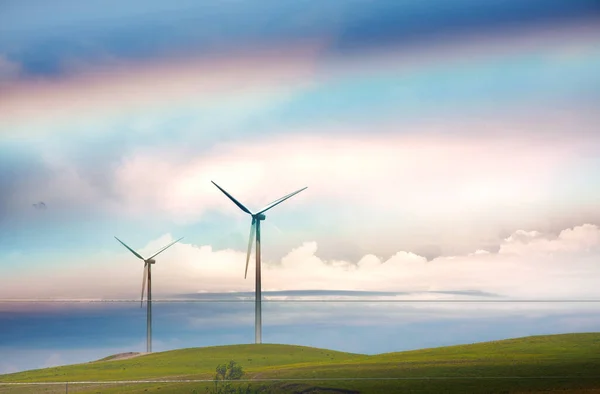 Rüzgar Türbinleri Soyut Renkli Arkaplan Görüntüsü — Stok fotoğraf