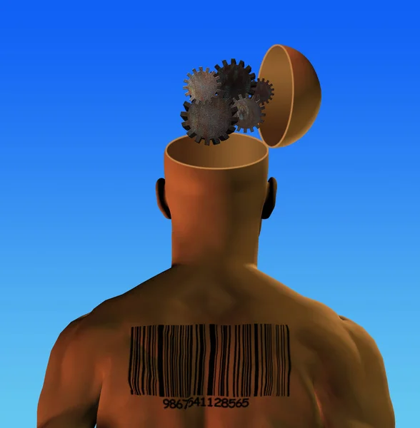 Art Human Body Man Gears Head Bar Code Back — Stock Photo, Image