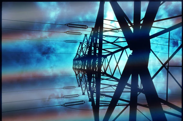 High Voltage Power Lines Sky — Stock Photo, Image