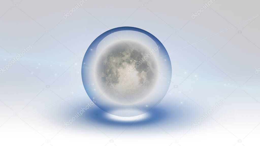 Full moon inside bubble. 3d rendering.