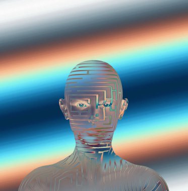 Labirent arka planlı insan kafasının soyut ve canlı kavramsal çizimi