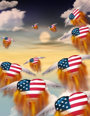 Kalpli ve Amerikan bayrağıyla soyut renkli arka plan