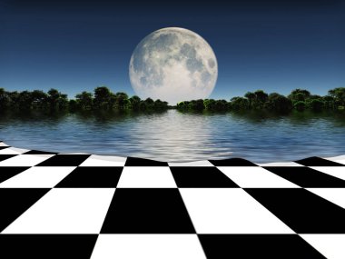 Kareli arazinin üzerindeki ay. 3d oluşturma.