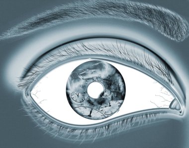 eye lens reflection with green glitter