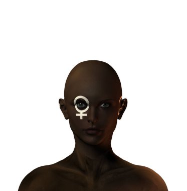 Beyaz arkaplanda üç boyutlu kadın yüzü görüntüsü