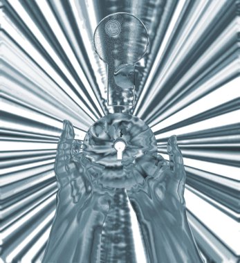 Ellerin soyut kavramsal çizimi ve kilit 