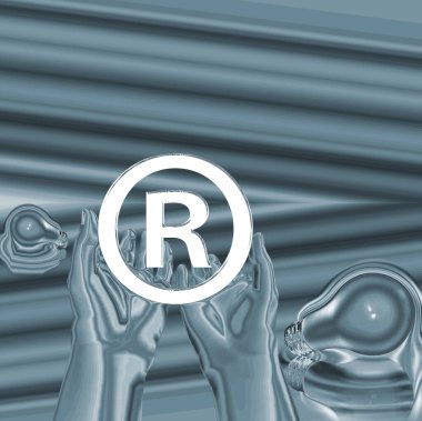 Kayıtlı bir fikir. Ampullü kayıtlı semboller. 3d oluşturma.