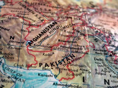 İran ve Afganistan 'a odaklanan dünya haritası.