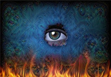 Göz, soyut duvarın çatalından bakar..