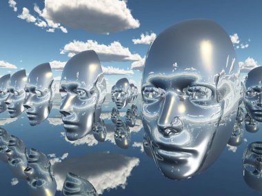 3d rendering of a blue and white cloud with a background of a face mask
