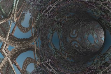 Duvarlarında süs desenleri olan soyut bir tünel..