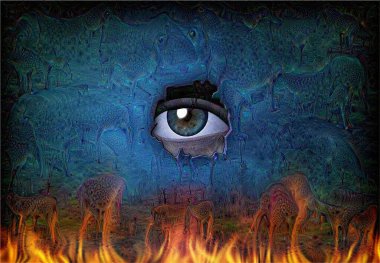 Göz, soyut duvarın çatalından bakar..