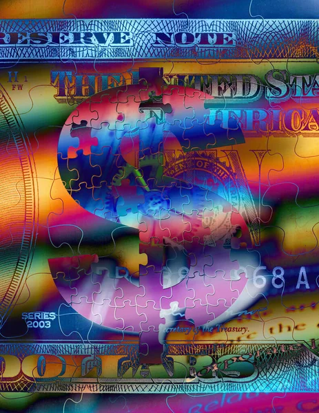 Renkli Yapboz Arka Planında Dolar Işareti — Stok fotoğraf