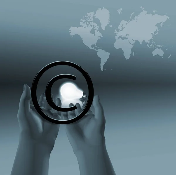 Global Copyright Hands Hold Copyright Symbol Rendering — Stock Photo, Image