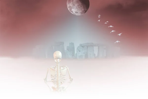 Красочная Иллюстрация Стоунхенджа Человеческого Скелета — стоковое фото