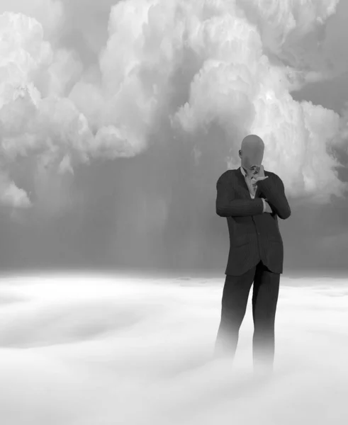 Thinking Man Clouds Rendering — Stock Photo, Image