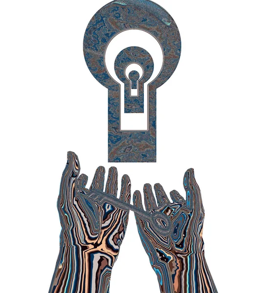 Αφηρημένη Εννοιολογική Απεικόνιση Των Χεριών Και Κλειδαριά — Φωτογραφία Αρχείου