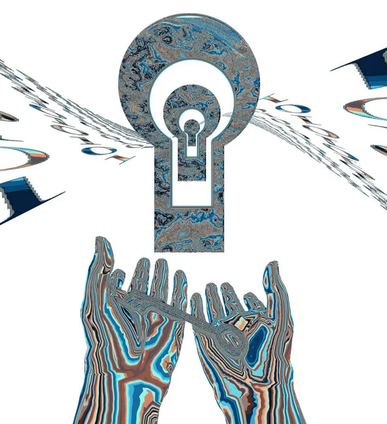 Digital Abstract Background Hands Holding Key Keyhole — Stockfoto