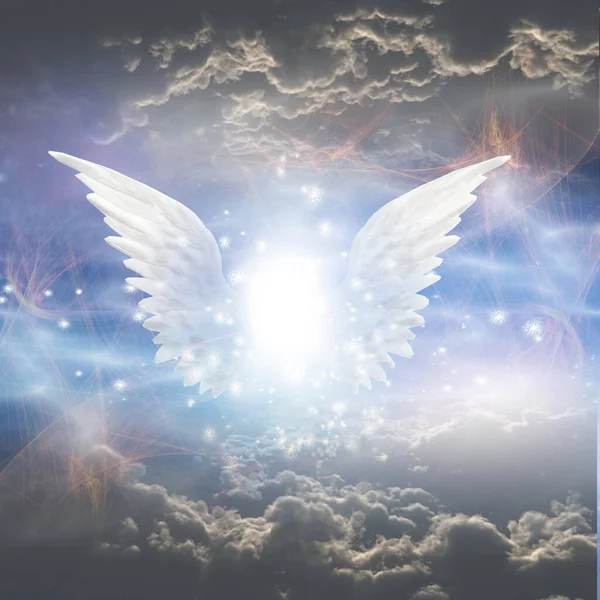 Абстрактное Искусство Ангелом Фоне Голубого Неба Облаками — стоковое фото