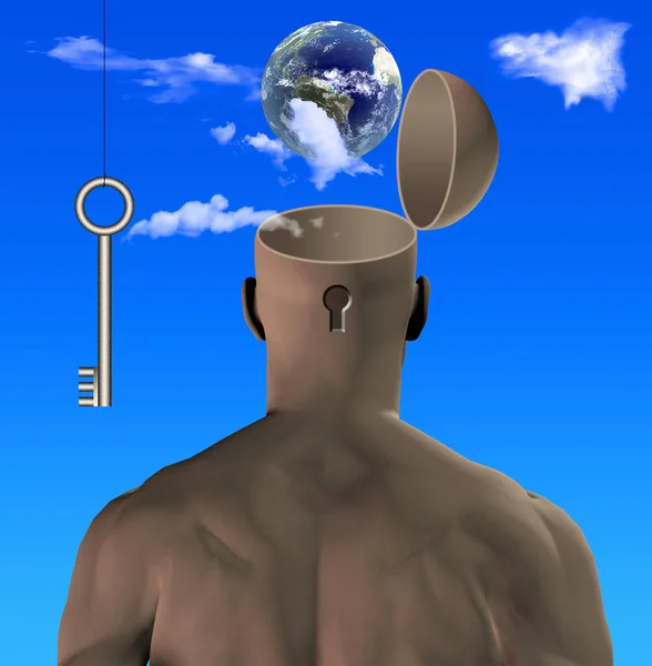 Illustration Man Lock His Head Earth — Stock Photo, Image