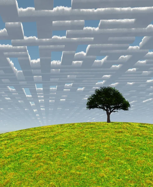 Samotne Drzewo Surrealistycznym Krajobrazie Renderowanie — Zdjęcie stockowe