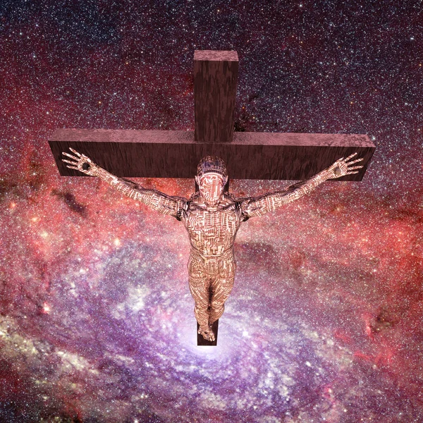 Crucified Cyborg Space Rendering — Stock Photo, Image
