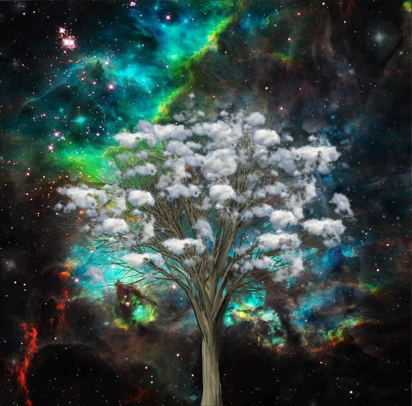 Albero Delle Nubi Cosmiche Sfondo Nebulosa Vivida Rendering — Foto Stock